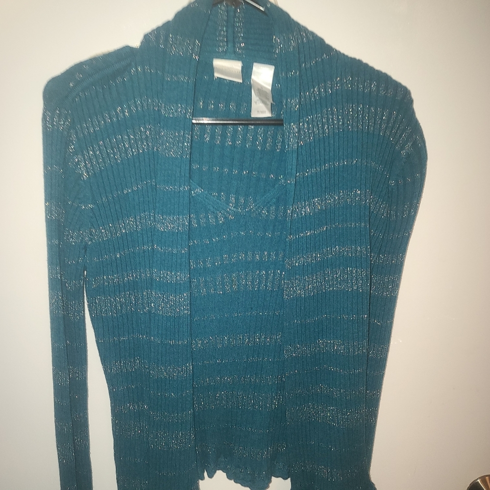 Y2K Sweater Set Green Gray Sparkle Tank Cardigan Set Party Fun Emma James Sz M